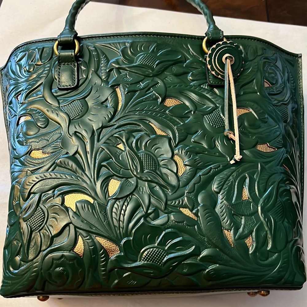 Patricia Nash Green Tooled Leather Tote - Picture 9 of 14